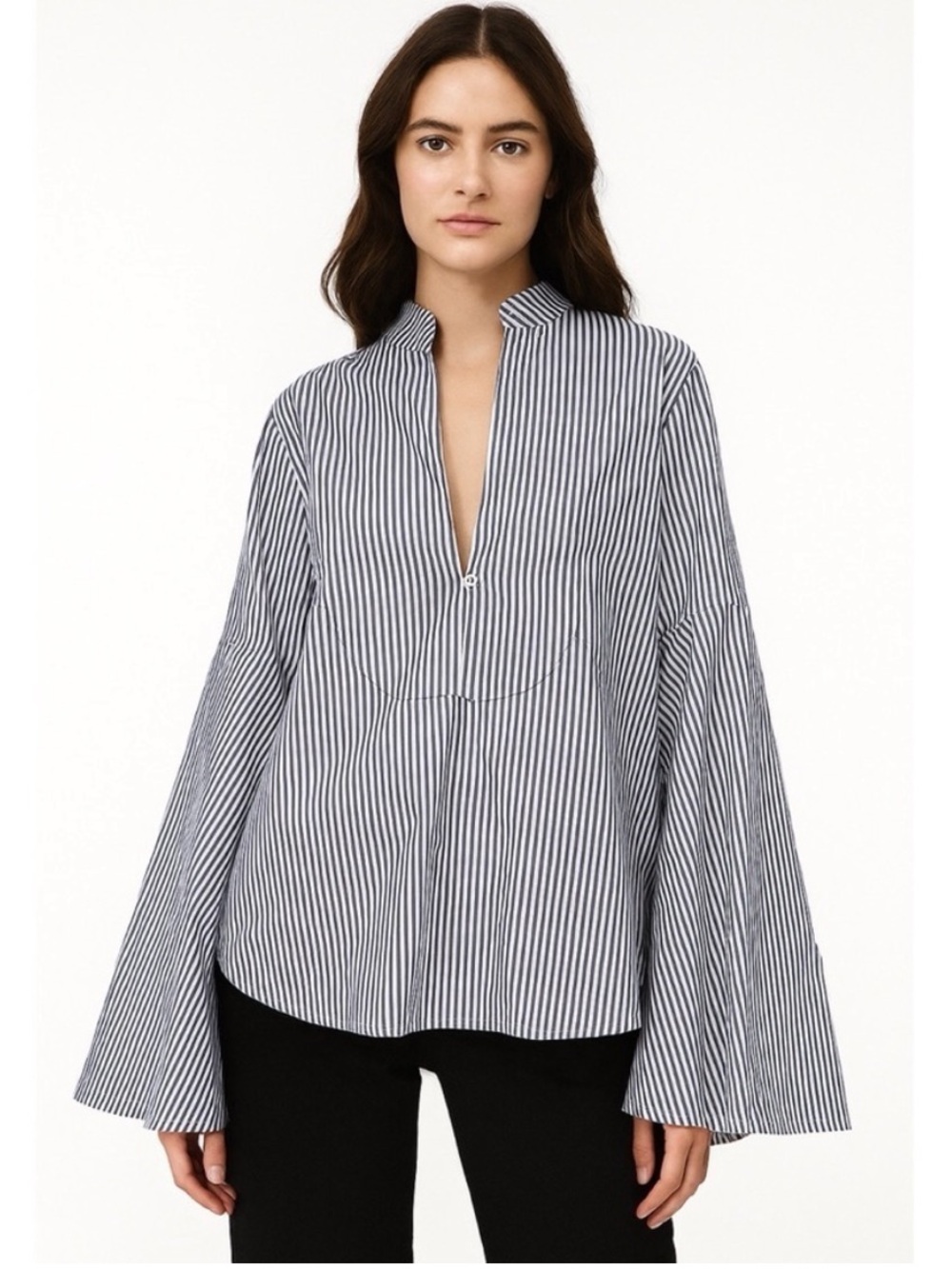 Tanya Taylor Pinstripe Bell Sleeve Blouse